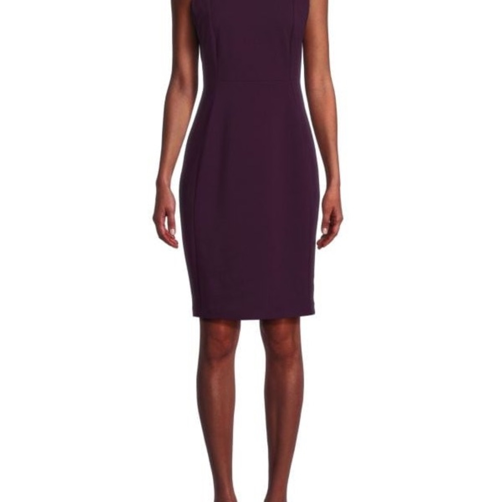 Calvin Klein Solid Purple Sleeveless Sheath Dress